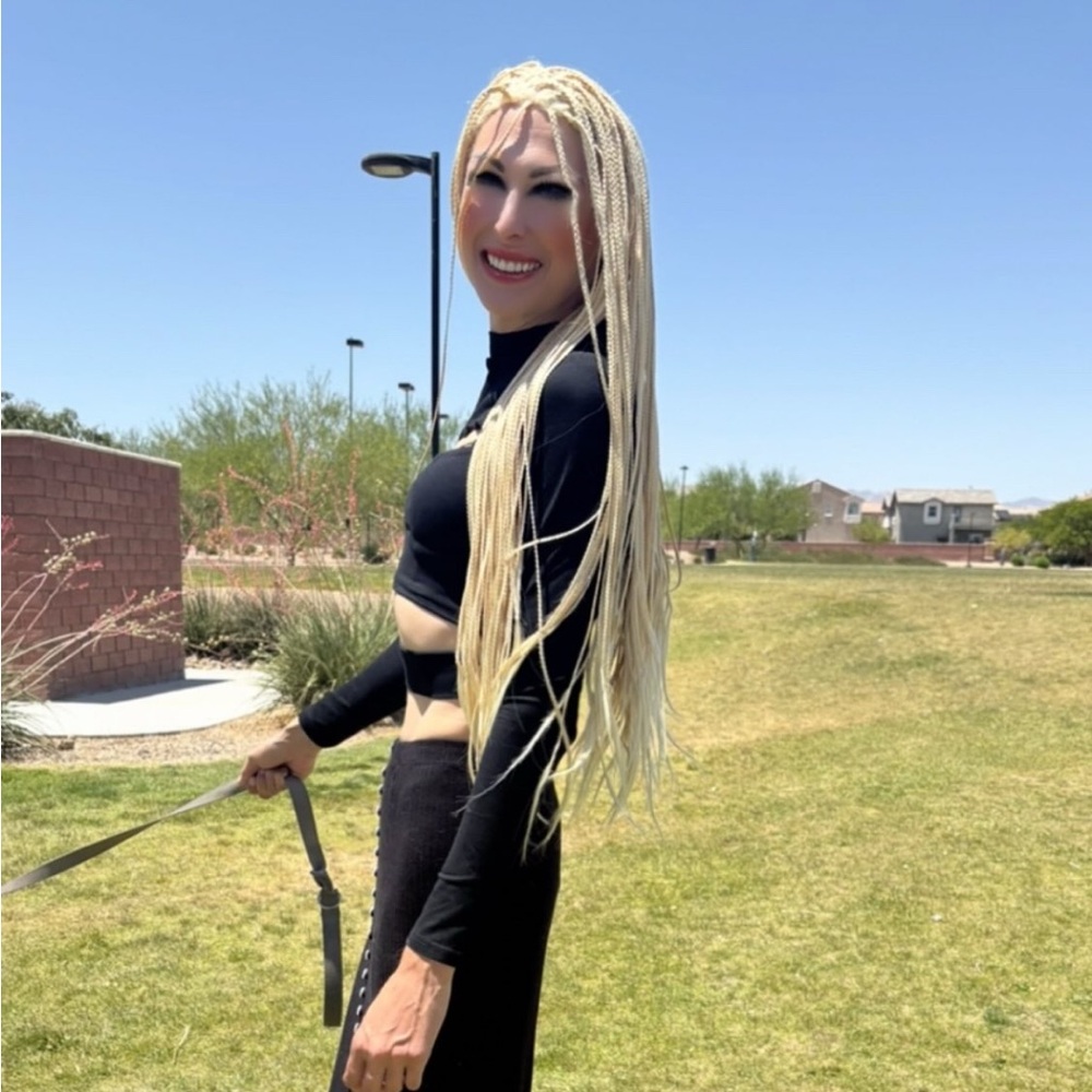 Luxurious long braided blonde wig from natural hair blend